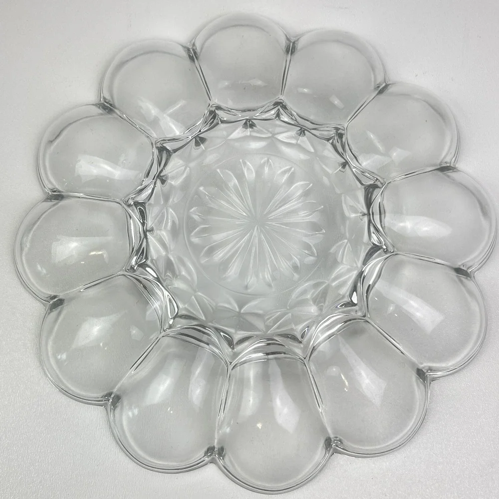 Vintage Anchor Hocking Fairfield Clear Deviled Egg Serving Dish Plate Platter